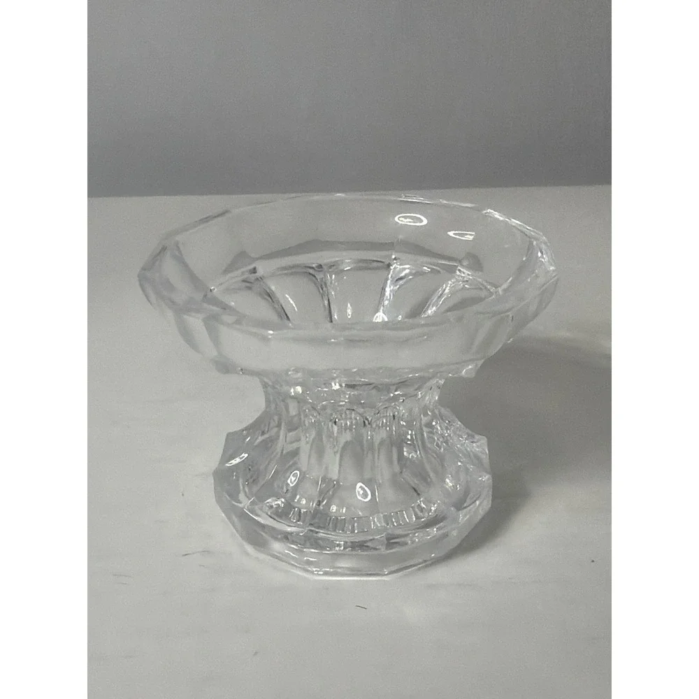 Vintage Clear Pressed Glass Pedestal Votive Candle Holder Trinket Dish 2.5in